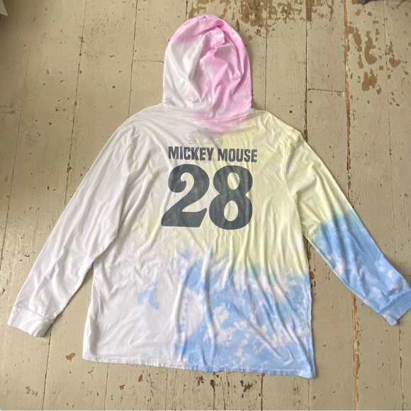 Disney Parks Micky Mouse Hooded Tie Dyed Top Cotton Pullover Sweatshirt - Picture 7 of 7